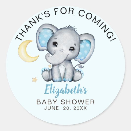 Adorable Watercolor Elephant Baby Shower boy Ronde Sticker (Voorkant)