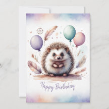 Adorable Watercolor Hedgehog Happy Birthday