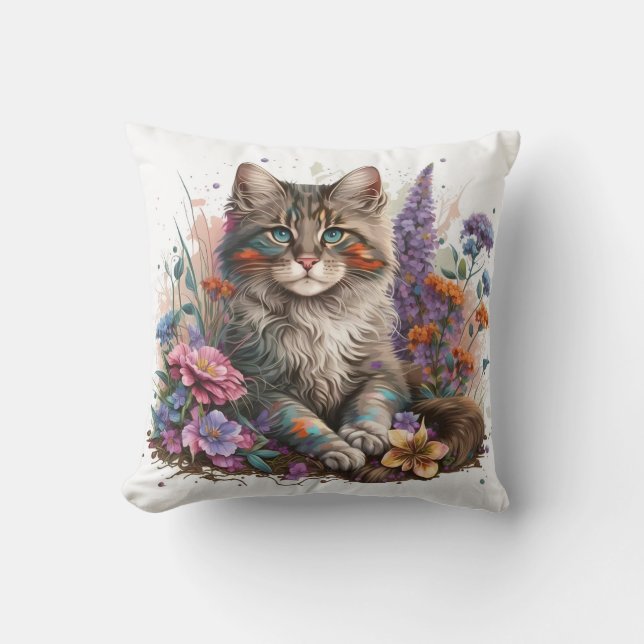 Adorable Watercolor Maine Coon Kittens Print Kussen (Voorkant)