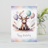Adorable Watercolor Moose Happy Birthday Feestdagenkaart (Staand voorkant)