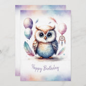 Adorable Watercolor Owl Happy Birthday Feestdagenkaart (Voorkant / Achterkant)