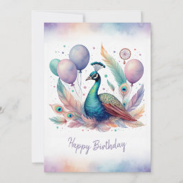 Adorable Watercolor Peacock Happy Birthday Feestdagenkaart