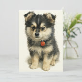 Adorable Watercolor Pomchi Puppy  Bedankkaart (Staand voorkant)