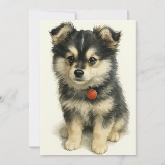 Adorable Watercolor Pomchi Puppy  Bedankkaart