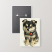 Adorable Watercolor Pomchi Puppy Portrait  Button (Voorkant / Achterkant)