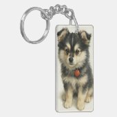 Adorable Watercolor Pomchi Puppy Portrait Sleutelhanger (Voorkant Links)