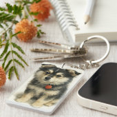 Adorable Watercolor Pomchi Puppy Portrait Sleutelhanger (Voorkant Rechts)