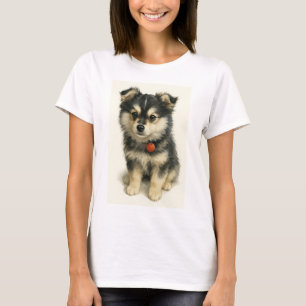 Adorable Watercolor Pomchi Puppy Portret T-shirt