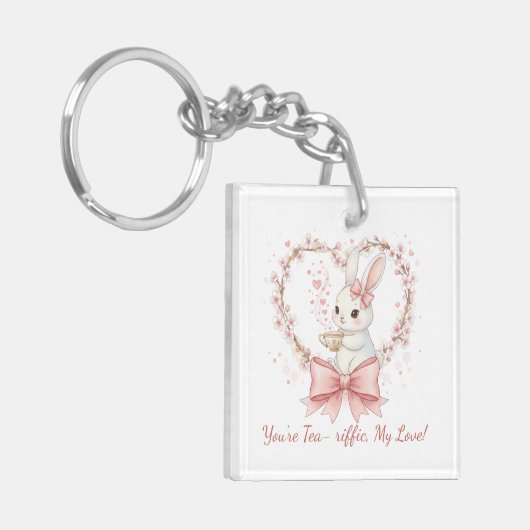 Adorable Watercolor Rabbit  - Customizable Text Sleutelhanger (Voorkant Links)