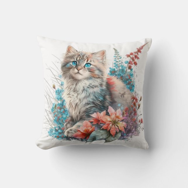 Adorable Watercolor Siberian Kittens Print Kussen (Voorkant)