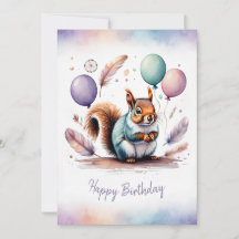 Adorable Watercolor Squirrel Happy Birthday
