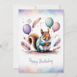 Adorable Watercolor Squirrel Happy Birthday Feestdagenkaart