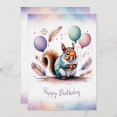Adorable Watercolor Squirrel Happy Birthday Feestdagenkaart (Voorkant / Achterkant)