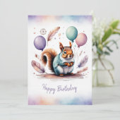 Adorable Watercolor Squirrel Happy Birthday Feestdagenkaart (Staand voorkant)