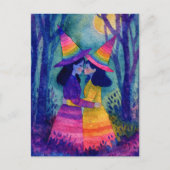 Adorable Watercolor Witches in Rainbow Witch Hats Briefkaart (Voorkant)