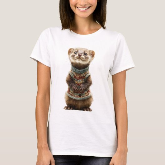 Adorable Weasel wearing a Knitted Sweater T-shirt (Voorkant)