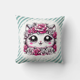 Adorable White Kitten with Rose Crown  Kussen