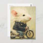 Adorable White Mouse on a Motorcycle Briefkaart (Voorkant / Achterkant)