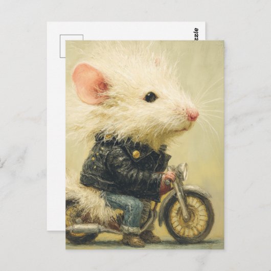 Adorable White Mouse on a Motorcycle Briefkaart (Voorkant / Achterkant)