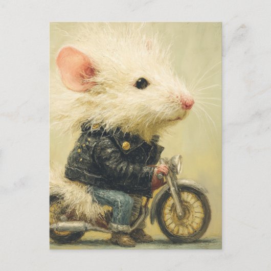 Adorable White Mouse on a Motorcycle Briefkaart (Voorkant)