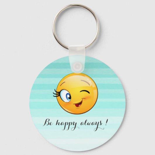 Adorable Winking Emoji Face-Be happy always Sleutelhanger (Voorkant)