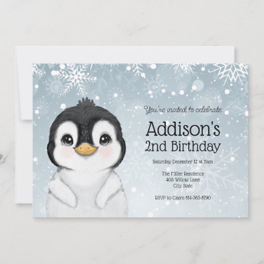 Adorable Winter Penguin Birthday invitation Kaart (Voorkant)