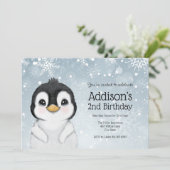 Adorable Winter Penguin Birthday invitation Kaart (Staand voorkant)