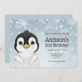 Adorable Winter Penguin Birthday invitation Kaart (Voorkant / Achterkant)