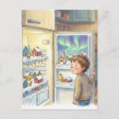 Adorable Winter Scene in Refrig Amazed Boy Briefkaart (Voorkant)