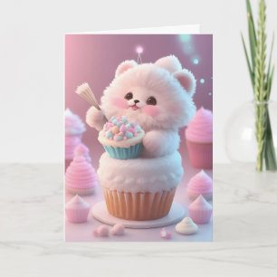 Adorable Witte Kittens Feesthoed Cupcakes Blank Kaart
