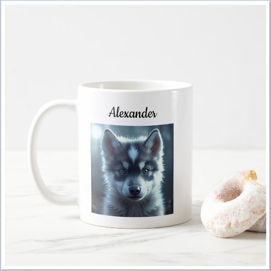 Adorable Wolf Baby in the Moonlight Koffiemok