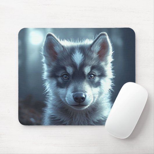 Adorable Wolf Baby in the Moonlight Muismat (Met muis)