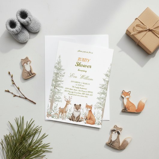 Adorable Woodland Animals Baby Shower Invitation Kaart