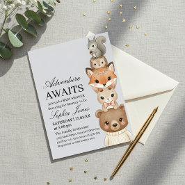 Adorable Woodland Animals Baby Shower Invitation Kaart