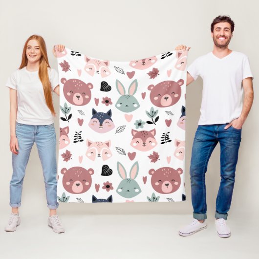 Adorable Woodland Creatures With Hearts Fleece Deken (In situ)
