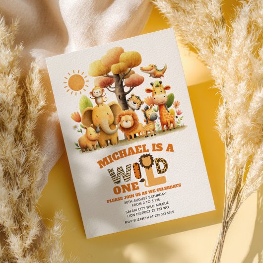 Adorable ZOO Animals WILD ONE Safari 1st Birthday  Kaart