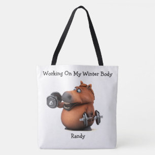 Adorables 3D Chubby Horse Lifting Weights Canvas t Tote Bag