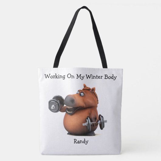 Adorables 3D Chubby Horse Lifting Weights Canvas t Tote Bag (Voorkant)