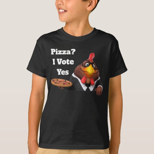 Adorables 3D Universe Cute Rooster met Pizza T-shirt (Voorkant)