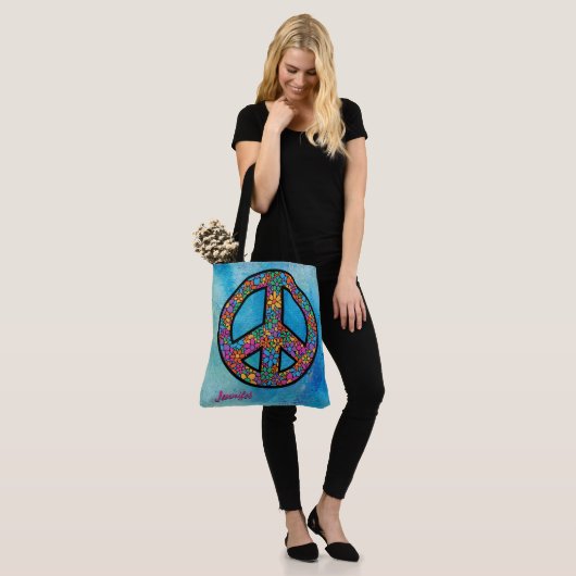 Adorables Bohemian Peace Symbol Custom Tote Bag (Op model)