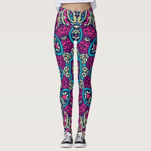 Adorables bohemian Style, helder roze en groen Leggings (Voorkant)