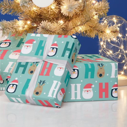 Adorables Christmas Ho Ho Ho Santas en Penguins Cadeaupapier (Feestdagen)
