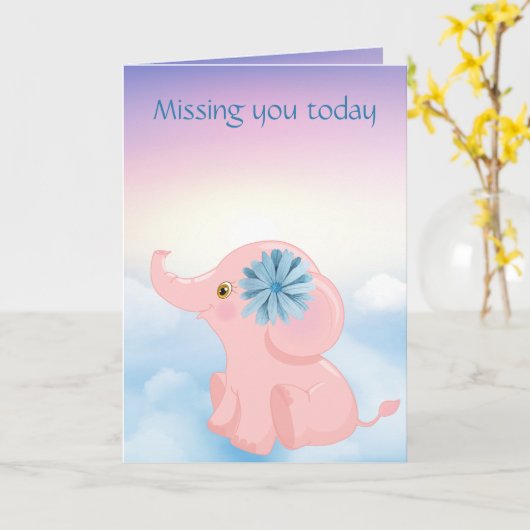 Adorables Custom Cartoon Baby Pink Elephant Card Kaart (Gele Bloem)