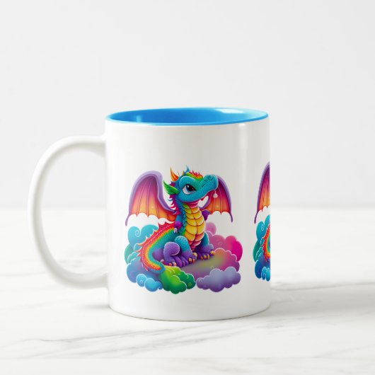 Adorables Cute Dragon Cartoon Tweekleurige Koffiemok (Links)