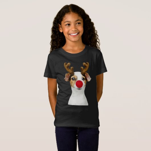 Adorables Cute Puppy met Kerstmis in Antlers T-shirt (Voorkant volledig)