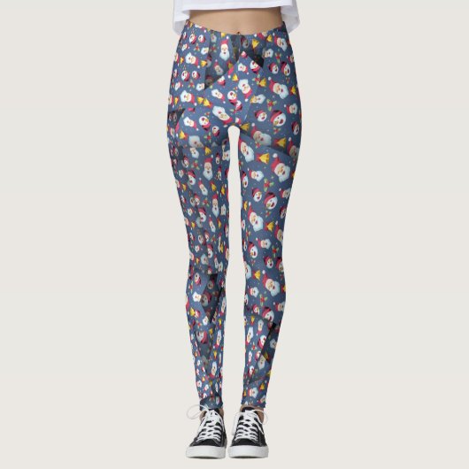 Adorables Cute Snowmen Blue Background [3D] Yoga Leggings (Voorkant)