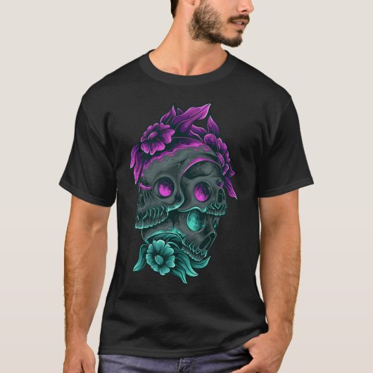 Adorables Day of the Dead 3 Paars & Blue Skulls T-shirt (Voorkant)