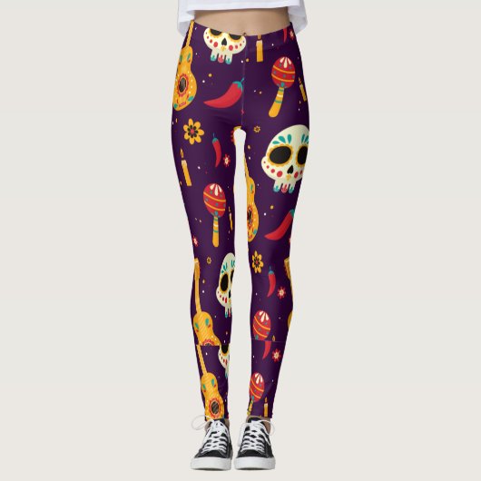 Adorables Day of the Dead Calavara Style Yoga Leg Leggings (Voorkant)