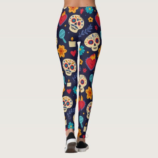 Adorables Day of the Dead Calavara Style Yoga Leggings (Achterkant)