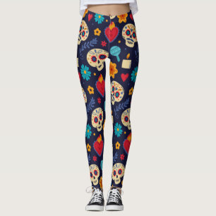 Adorables Day of the Dead Calavara Style Yoga Leggings